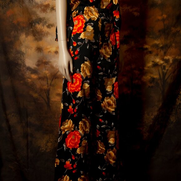 1970s vintage pant suit floral palazzo pants set floral satin 3 piece set - Picture 3 of 12